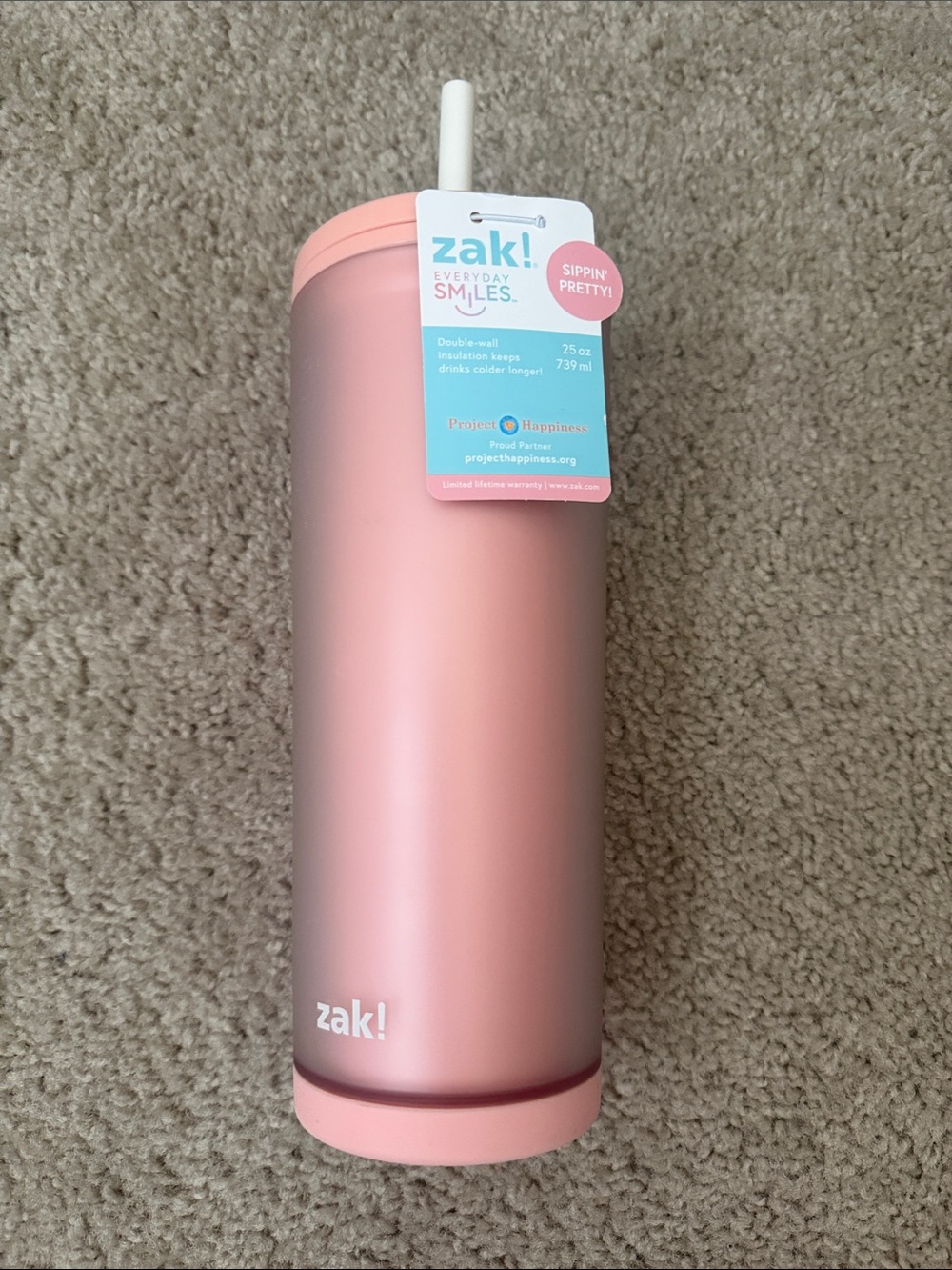 Pink Insulated Tumbler with Straw